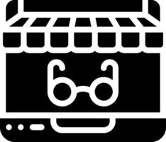 A black and white icon of a computer with glasses vector