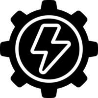 A black and white gearwheel with a lightning bolt vector