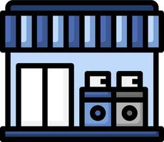 A store front with a blue awning vector