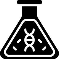 A black and white icon of a flask with a dna vector