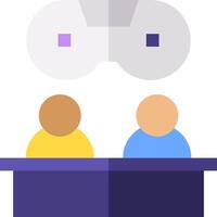 Two people sitting at a table with a headset on top vector