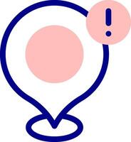 A pink and blue pin with an exclamation mark vector