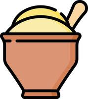 A bowl with a spoon and a spoon in it vector