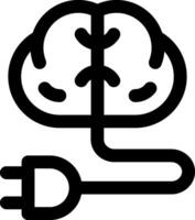 A black and white image of a brain connected to an electrical plug vector