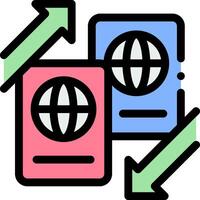Two passports with a globe on one side and an arrow pointing to the other vector