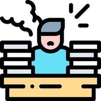 A man is sitting at a desk with stacks of books vector