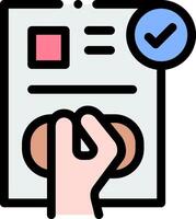 A hand holding a document with a check mark vector