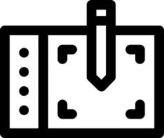 A black and white icon of a book with a pen vector