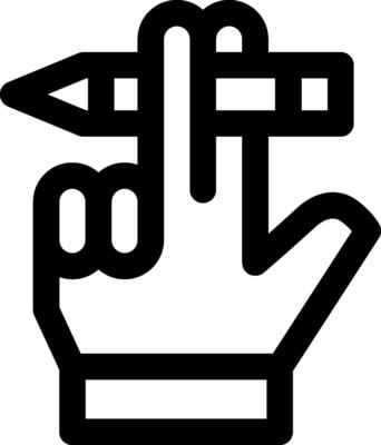 A hand holding a pencil and pointing to the right