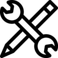 A black and white image of two wrenches and a pencil vector