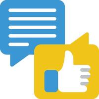 The icon of a thumbs up and a speech bubble vector