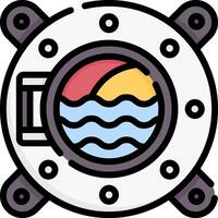 A porthole with a wave and sun in the background vector