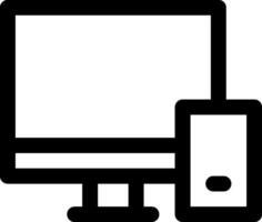 A computer monitor and phone are shown in a black and white image vector