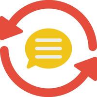 A circular icon with a speech bubble and two arrows vector