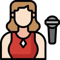 A woman with a microphone and a microphone icon vector