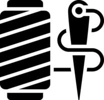 A black and white image of a sewing needle and thread vector