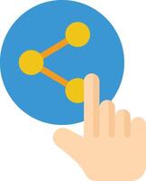 A hand pointing to a blue circle with three dots vector