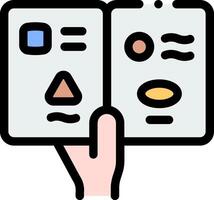 A hand holding a book with a face on it vector