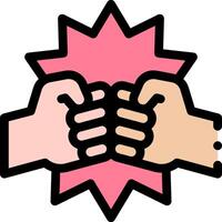 Two hands holding each other in a pink starburst vector