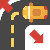A car is driving down a road with an arrow pointing to the left vector