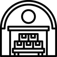 A black and white illustration of a building with a door vector