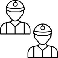 Two men in hard hats and overalls, one with a hat and the other without vector