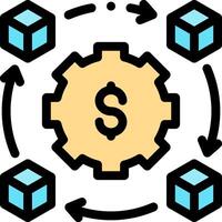 A dollar sign surrounded by boxes and a gear vector