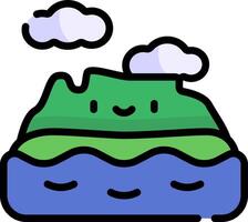 A cartoon mountain with clouds and clouds vector