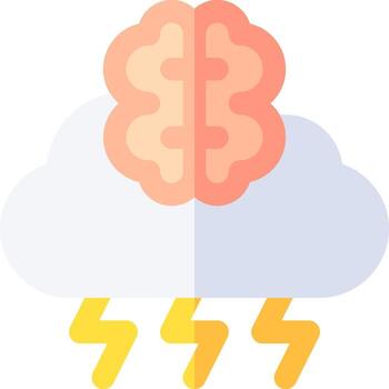 un cerebro con relámpago y nubes vector