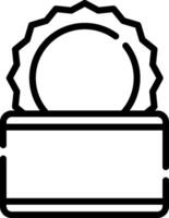 A black and white icon of a box with a ribbon vector