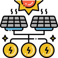 Solar power system with solar panels and solar panels vector