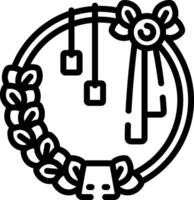 A black and white drawing of a wreath with a bow vector