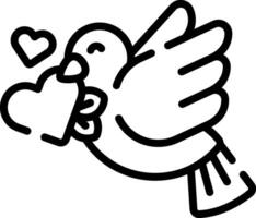 A black and white drawing of a dove with hearts vector