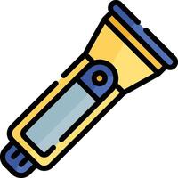 A flashlight with a blue handle and yellow light vector