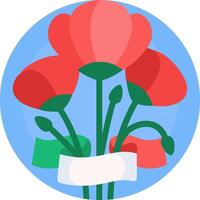 A round icon with red flowers and green leaves vector