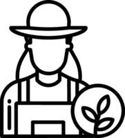 A black and white line icon of a man with a plant vector