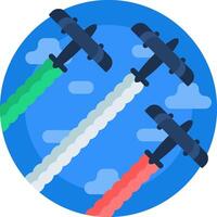 Three airplanes flying in formation with red, green and blue colors vector