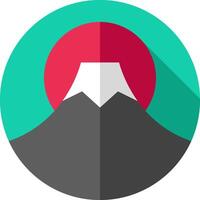 A flat icon of a mountain with a red sun vector