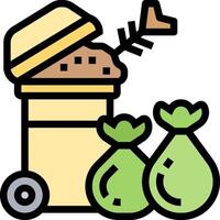 Garbage can with money and a shovel vector