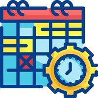 A calendar and clock icon with gears vector