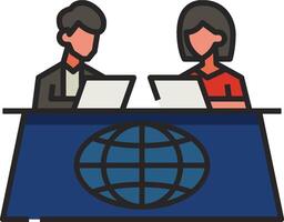 Two people sitting at a table with laptops vector