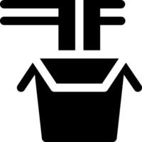 A black and white icon of a bucket with a fork in it vector