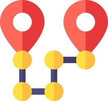 A map with two pins and a yellow dot vector