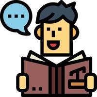 A man reading a book with speech bubbles above him vector