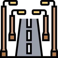A road with a bridge and a light pole vector