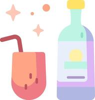 A bottle of alcohol and a glass with a straw vector