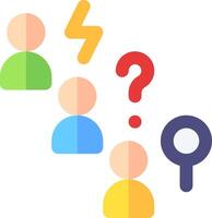 A group of people with question marks and a magnifying glass vector