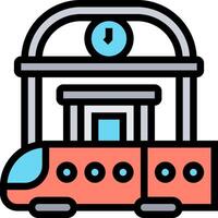A train is going to a station with a clock on it vector