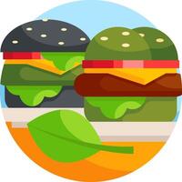 A hamburger and a leaf are shown in a circle vector