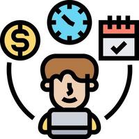 A man is surrounded by icons of money, time and a clock vector